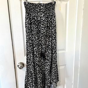 Black and White Floral Long Slit Skirt